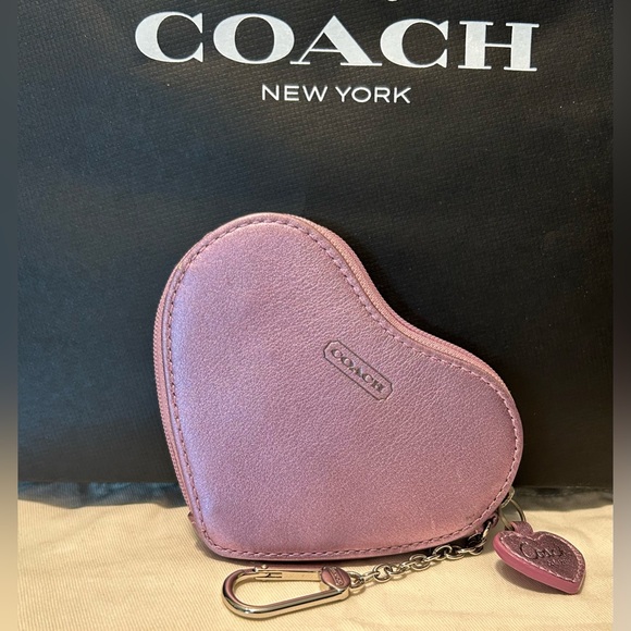 COACH Poppy Metallic Leather Heart Bag Charm/Key Pouch - Picture 5 of 9